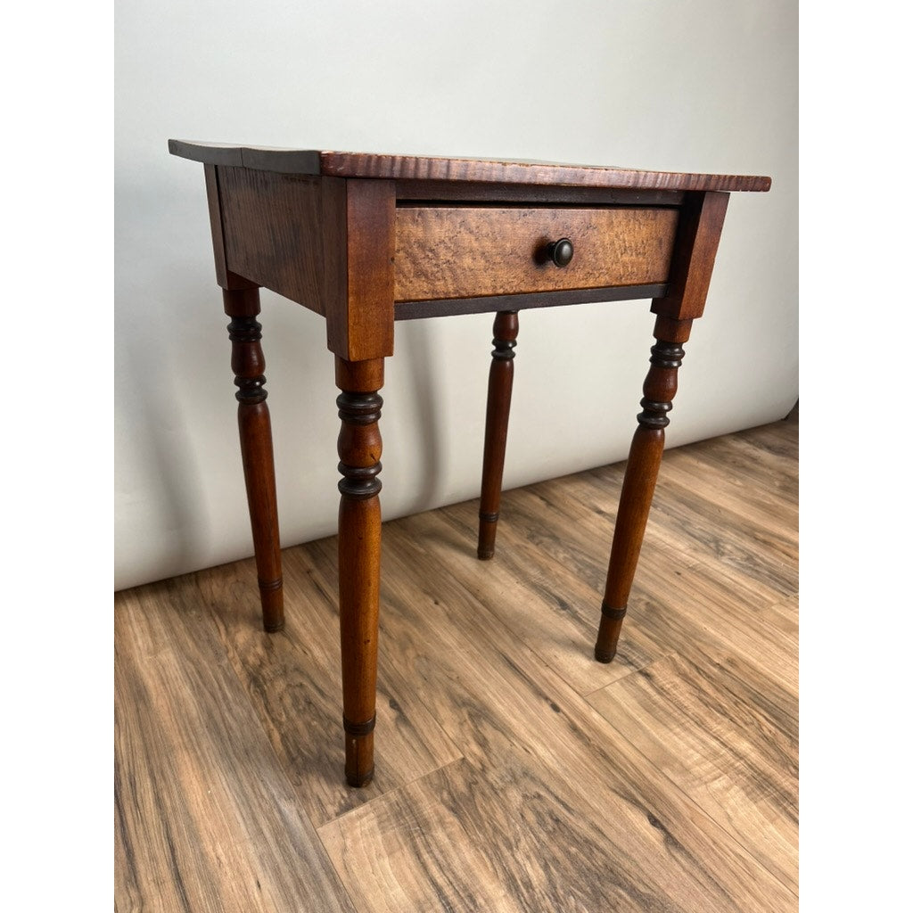 Antique Sheraton One Drawer Tiger Maple Stand c. Mid 19th C.