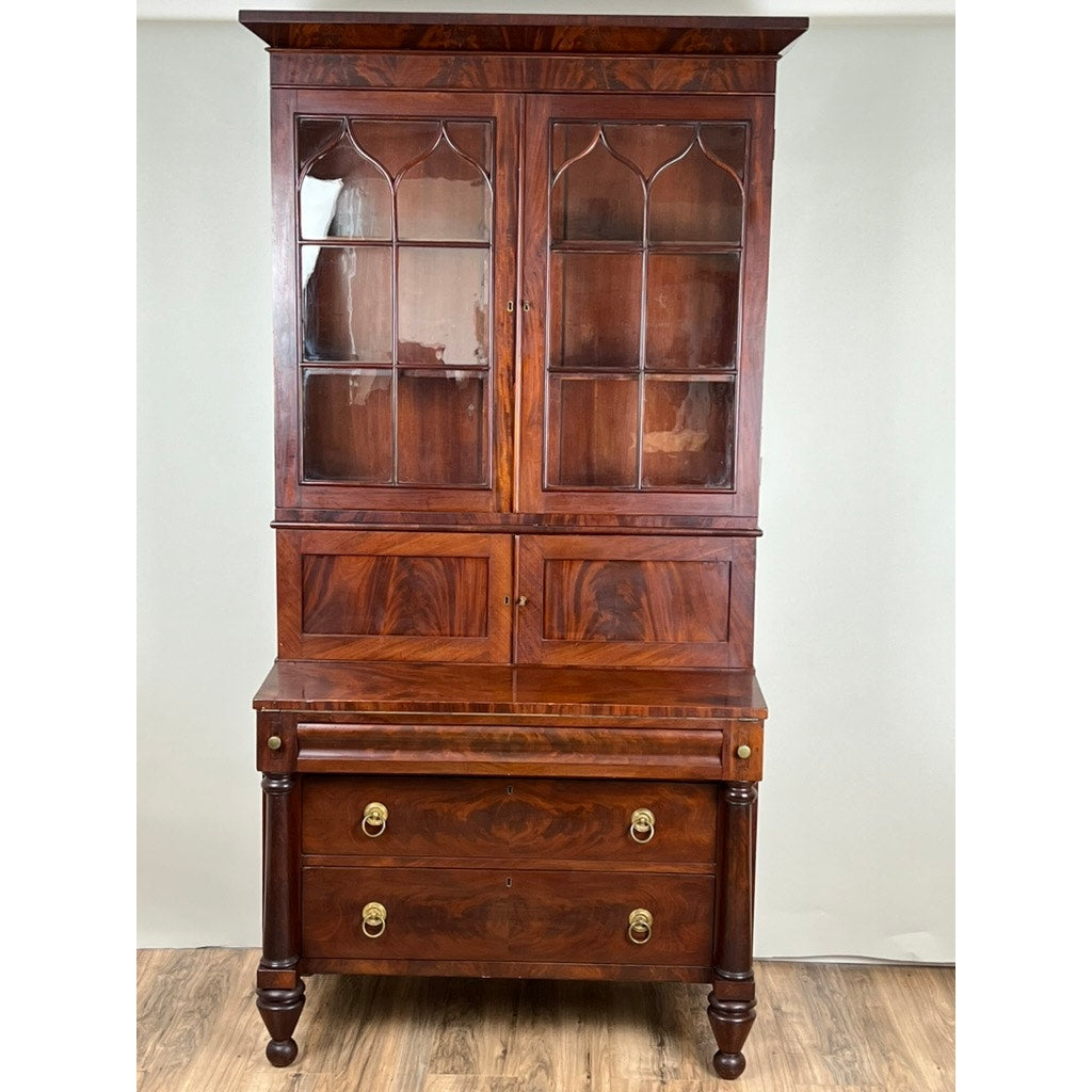 Antique Late Federal Period Mahogany Plantation Secretary and Bookcase c. Late 1830s