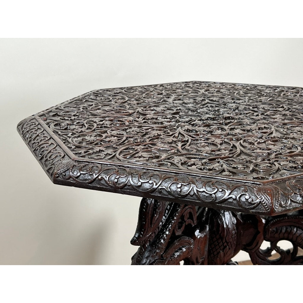 Antique Burmese Carved Dragon and Serpent Table c. 19th Century