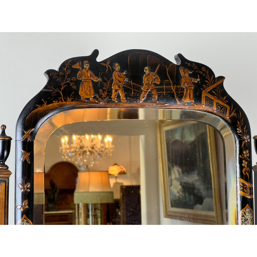 Fine Antique Chinoiserie Black Lacquer Dressing Mirror c. Late 19th Century