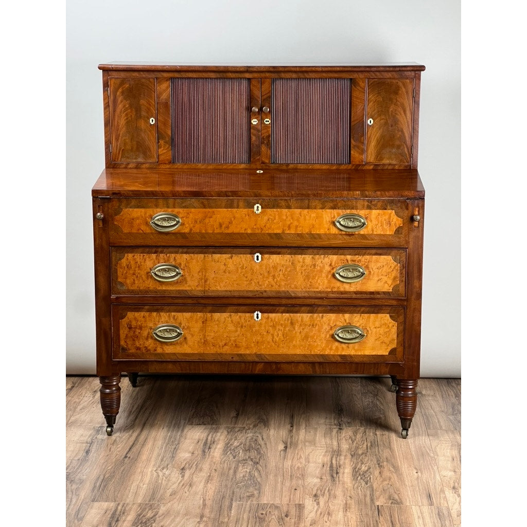 Antique Federal Period Tambour Secretary in Mahogany and Birdseye Maple c. 1800
