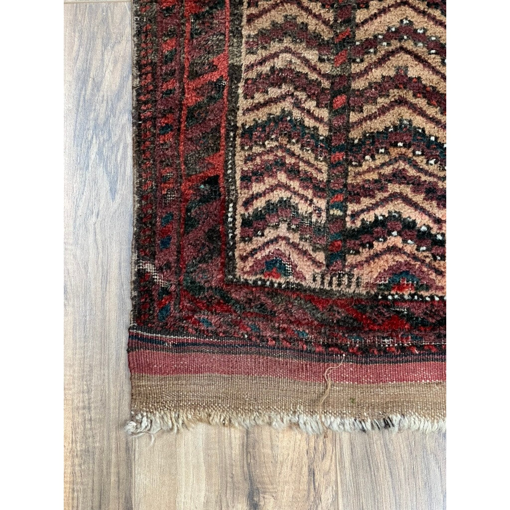 Antique Baluch Tribal Rug Mat with Chevron Field, Southeast Persia or Western Afghanistan, c. Late 19th Century – 1’5 x 3’3