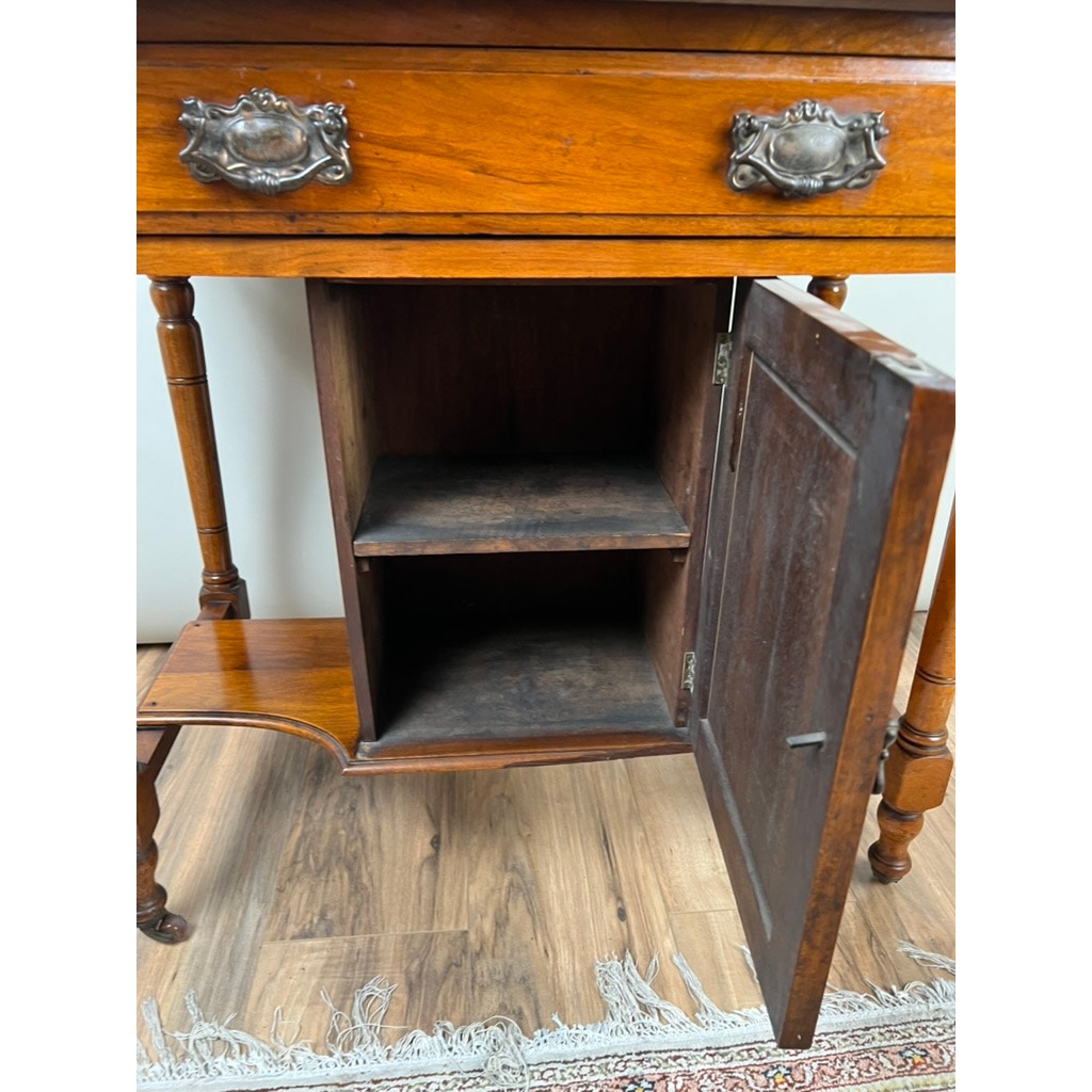 Antique Edwardian Marble Top Wash Stand with Tile Back Splash c. 1917