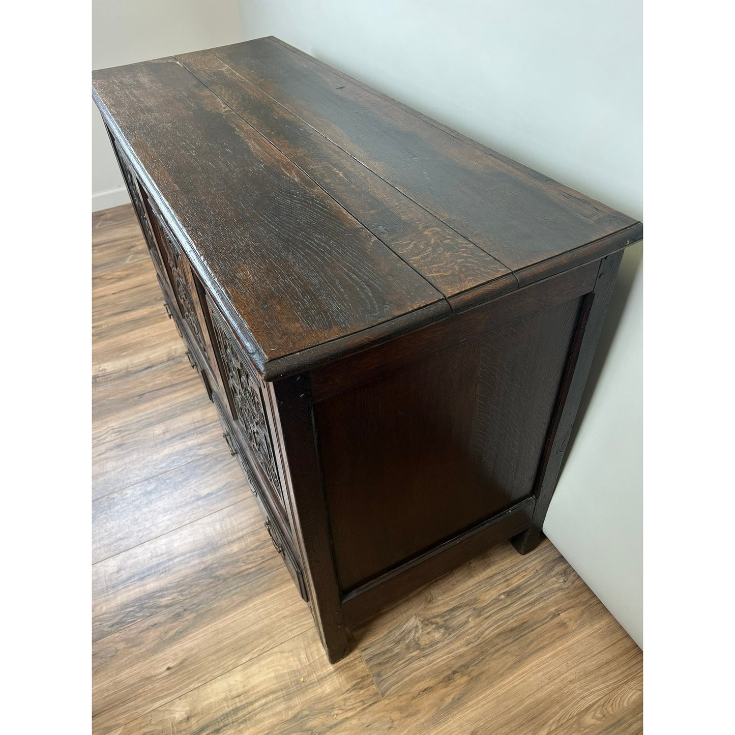 Antique English Oak Mule Chest with Barber Pole Inlay c. 1677