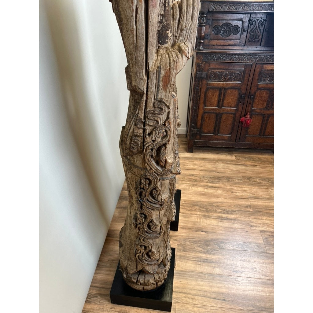 Antique Burmese Teak Monastic Attendants or Guardian Angels c. 19th Century