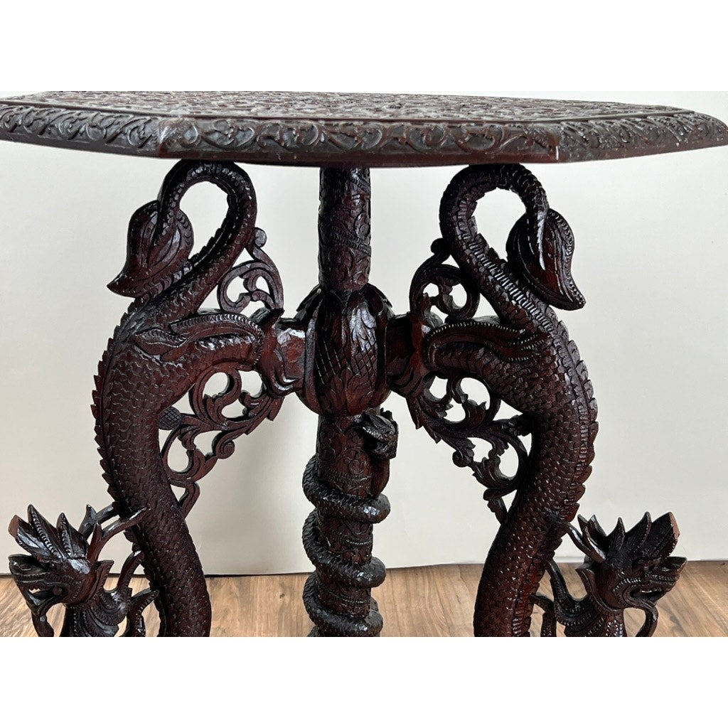 Antique Burmese Carved Dragon and Serpent Table c. 19th Century