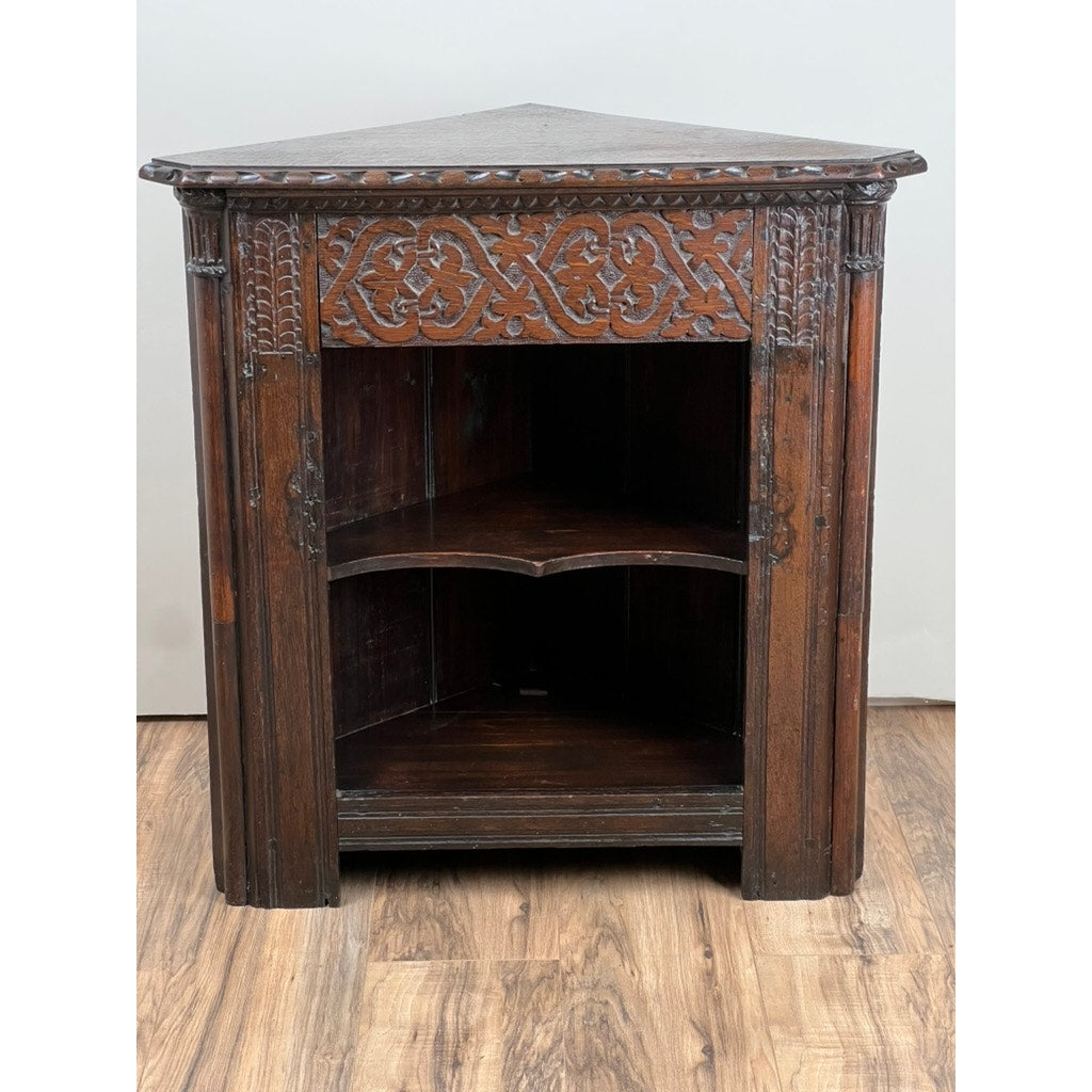 Antique Carved English Oak Corner Cabinet from Older Elements