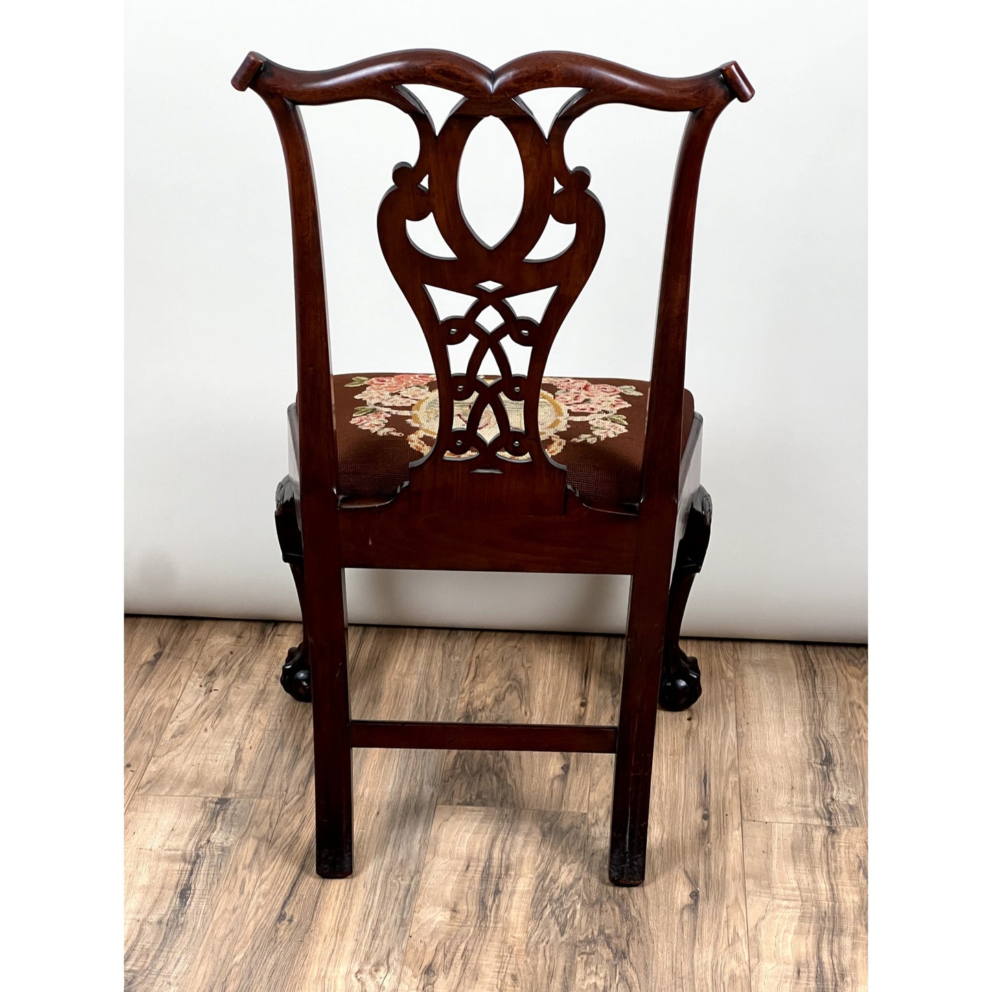 Antique Chippendale Mahogany Tapestry Seat Side Chair c. Mid 19th Century