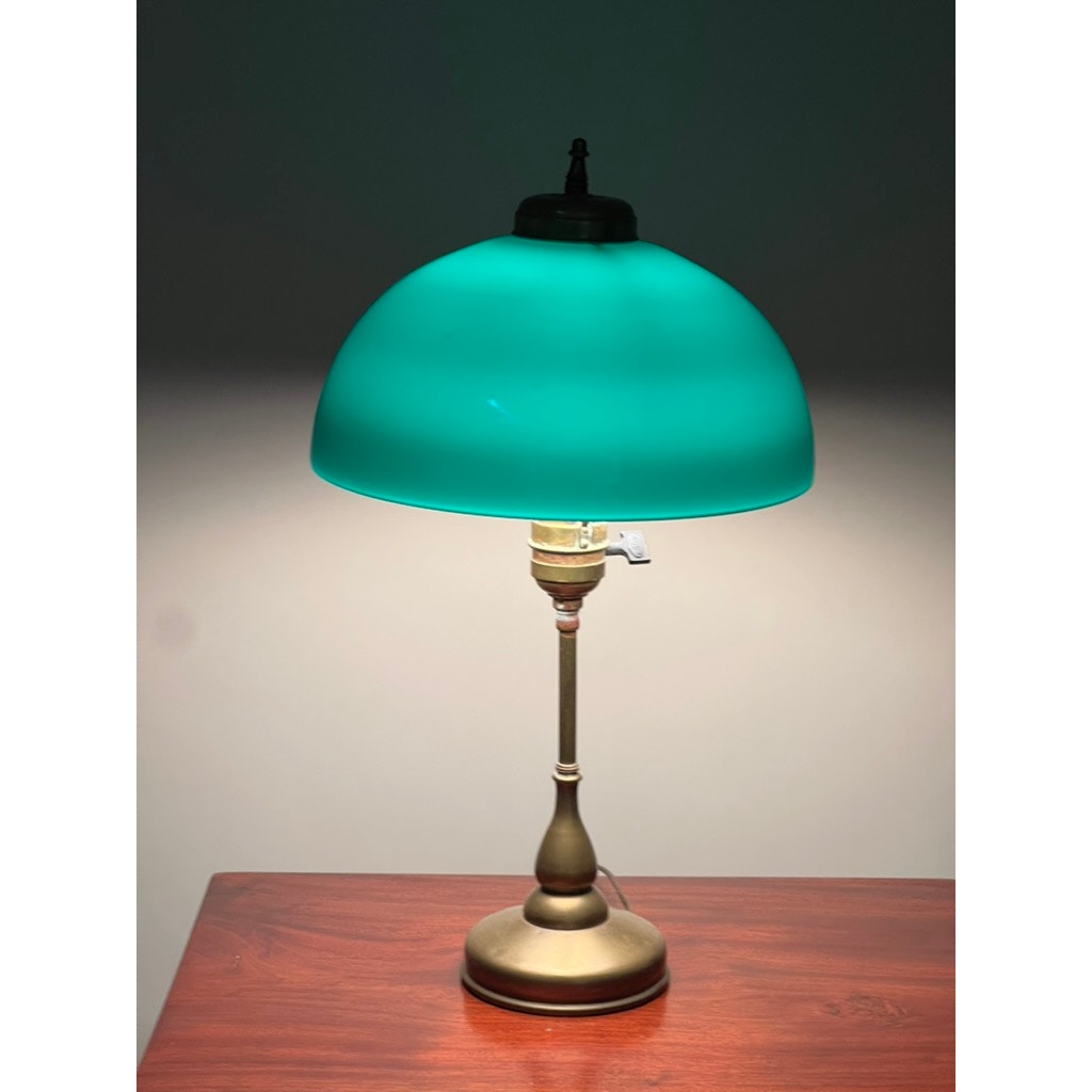 Antique Bankers Green Shade Emeralite Style Desk Lamp c. Early 20th Century