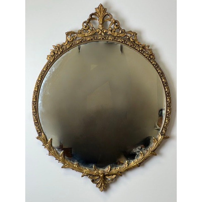 Antique Victorian Round Gilt Wood Wall Mirror