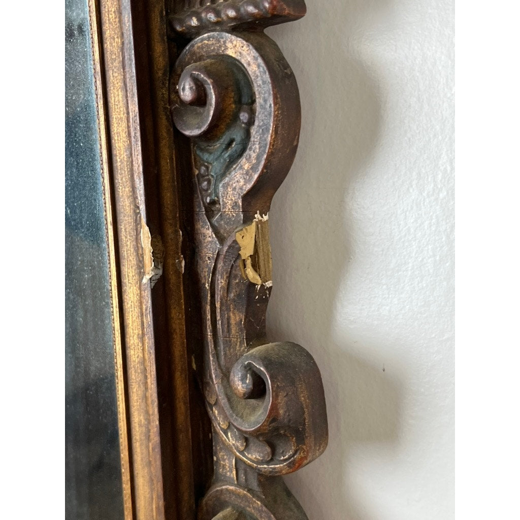 Antique Italian Regency Style Wall Mirror with Cherub Crest