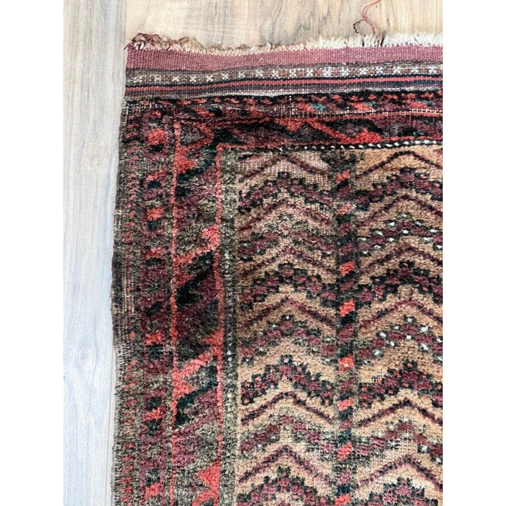 Antique Baluch Tribal Rug Mat with Chevron Field, Southeast Persia or Western Afghanistan, c. Late 19th Century – 1’5 x 3’3