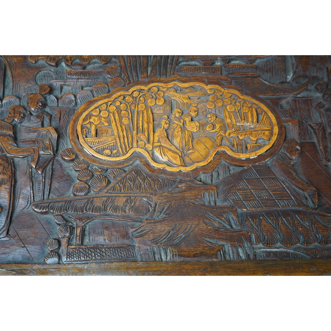 Antique Asian Carved Camphor Wood Storage Box
