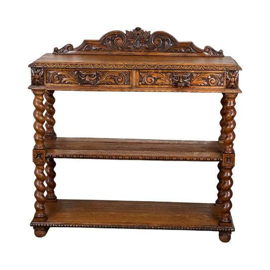 Antique French Style Carved Oak Green Man Dessert Buffet c. Late 19th Century