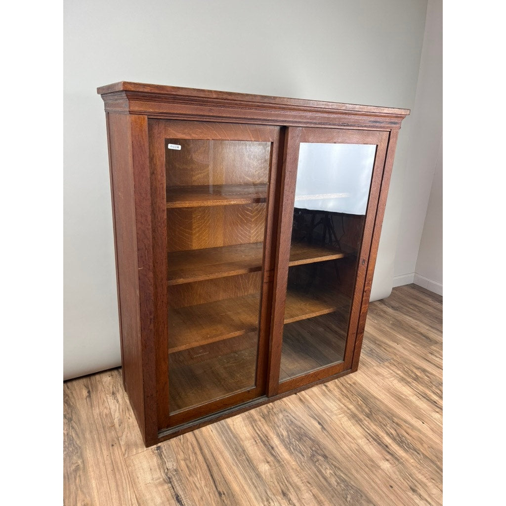 Antique Tiger Oak Glass Door Bookcase c. 1920