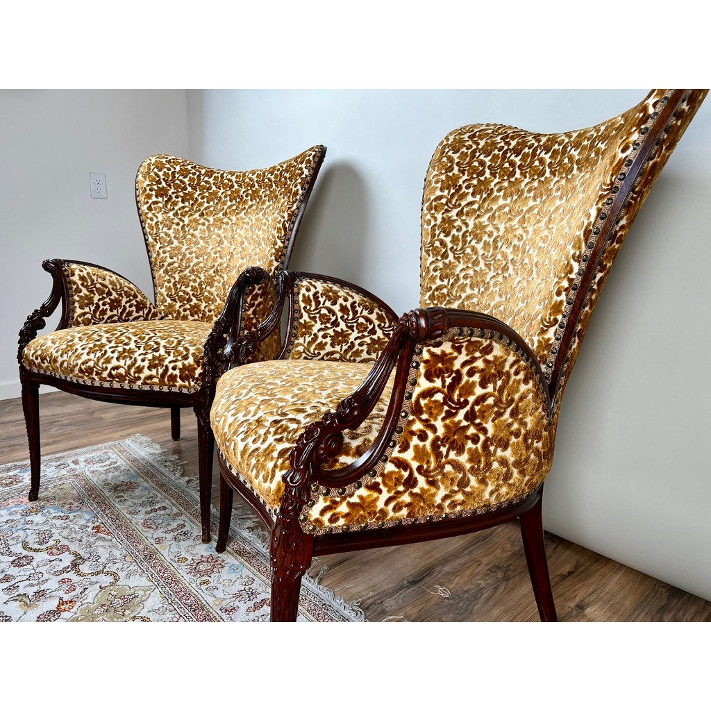 Vintage Pair Grosfeld House Hollywood Regency Fireside Chairs c. 1940