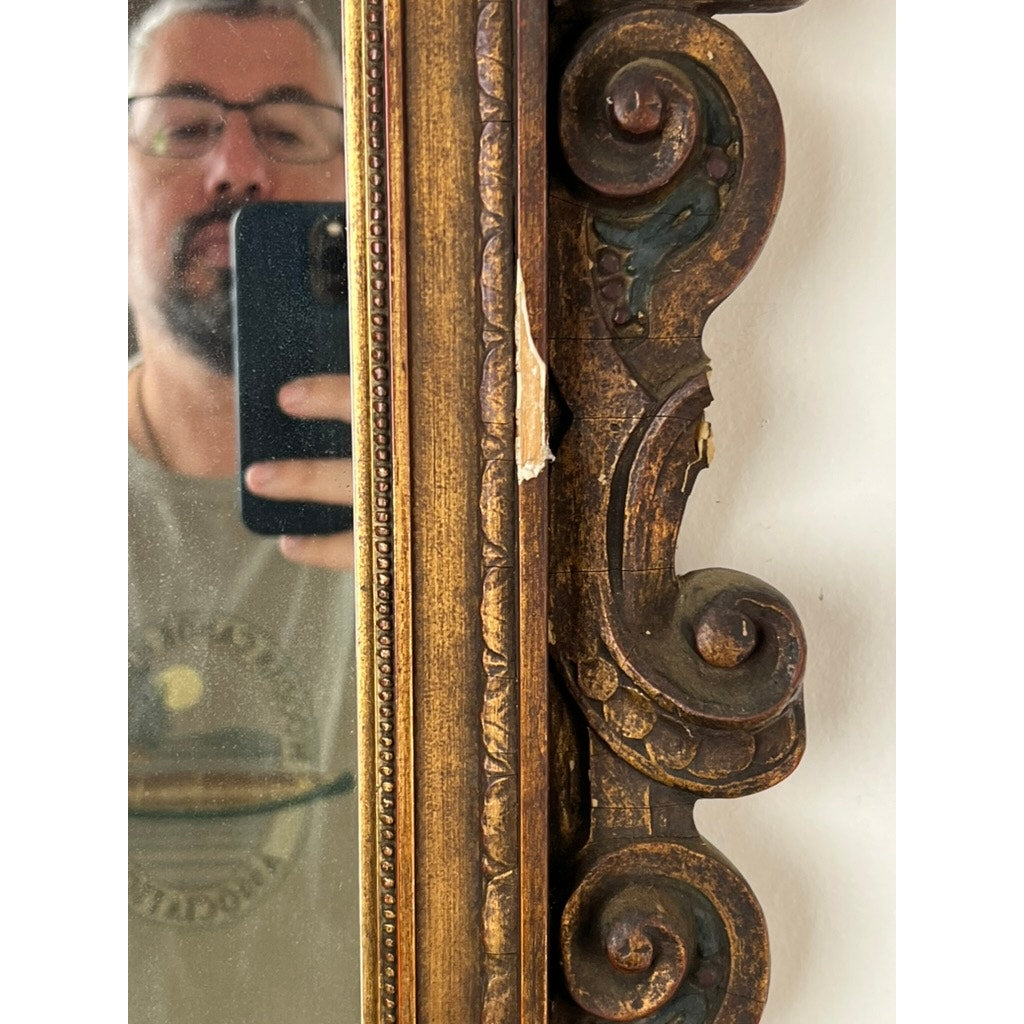 Antique Italian Regency Style Wall Mirror with Cherub Crest