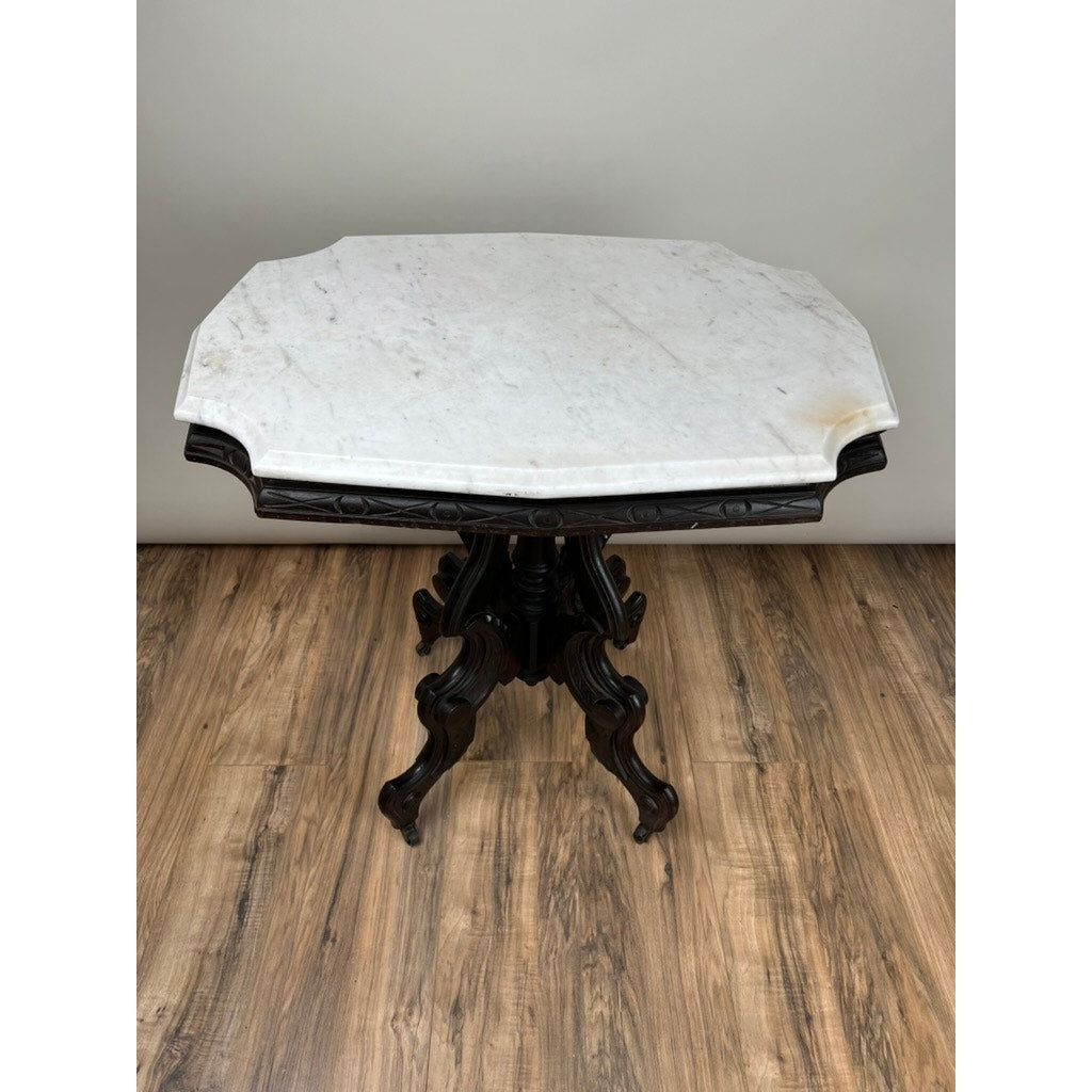 Antique Victorian Walnut Marble Top Stand c. 1890