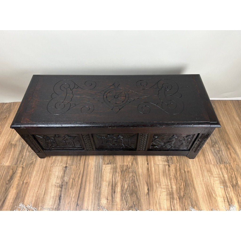 Antique English Oak Jacobean Style Coffer c. Late 19th Century