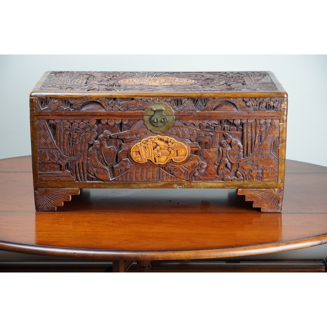 Antique Asian Carved Camphor Wood Storage Box
