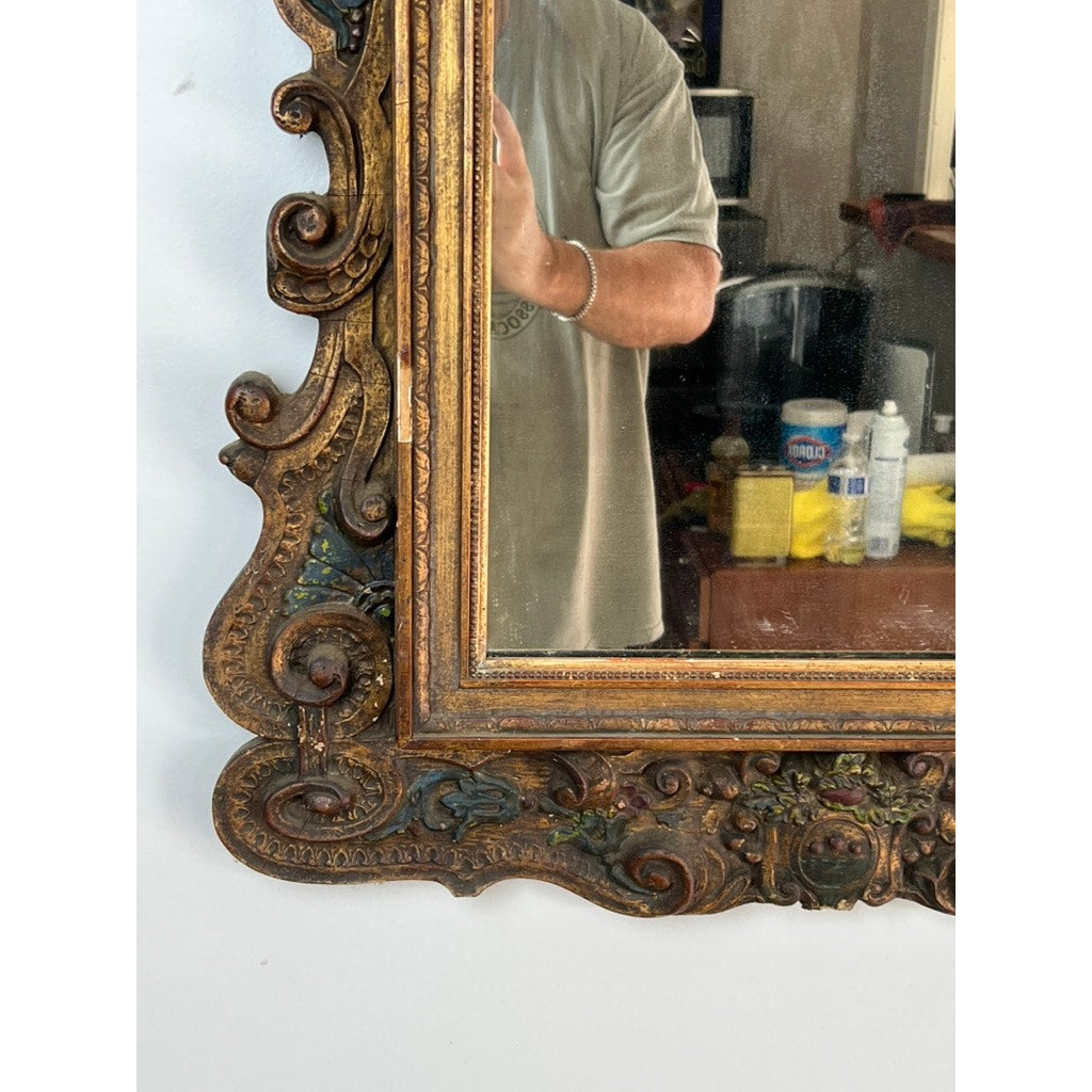Antique Italian Regency Style Wall Mirror with Cherub Crest
