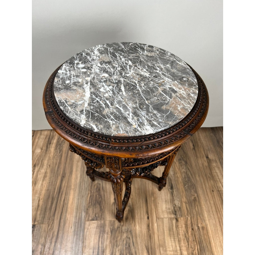 Antique Louis XVI Style Marble Top Side Table Hand Carved in Belgium c. Late 19th Century
