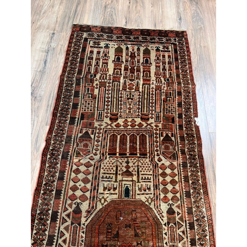 Antique Afghan Kizil Ayak Mosque Prayer Rug 2’4 x 5’7