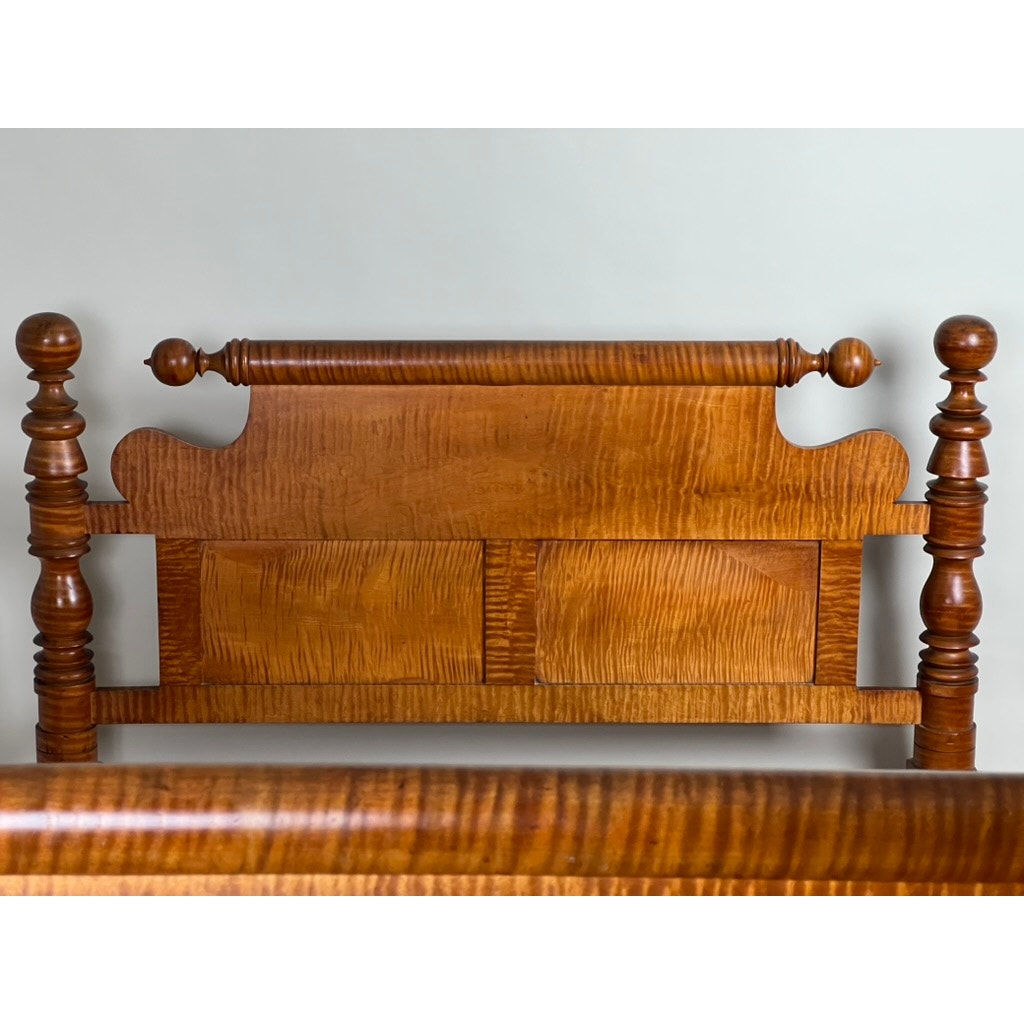 Antique Federal Period Solid Tiger Maple Cannonball Bed c. 1830
