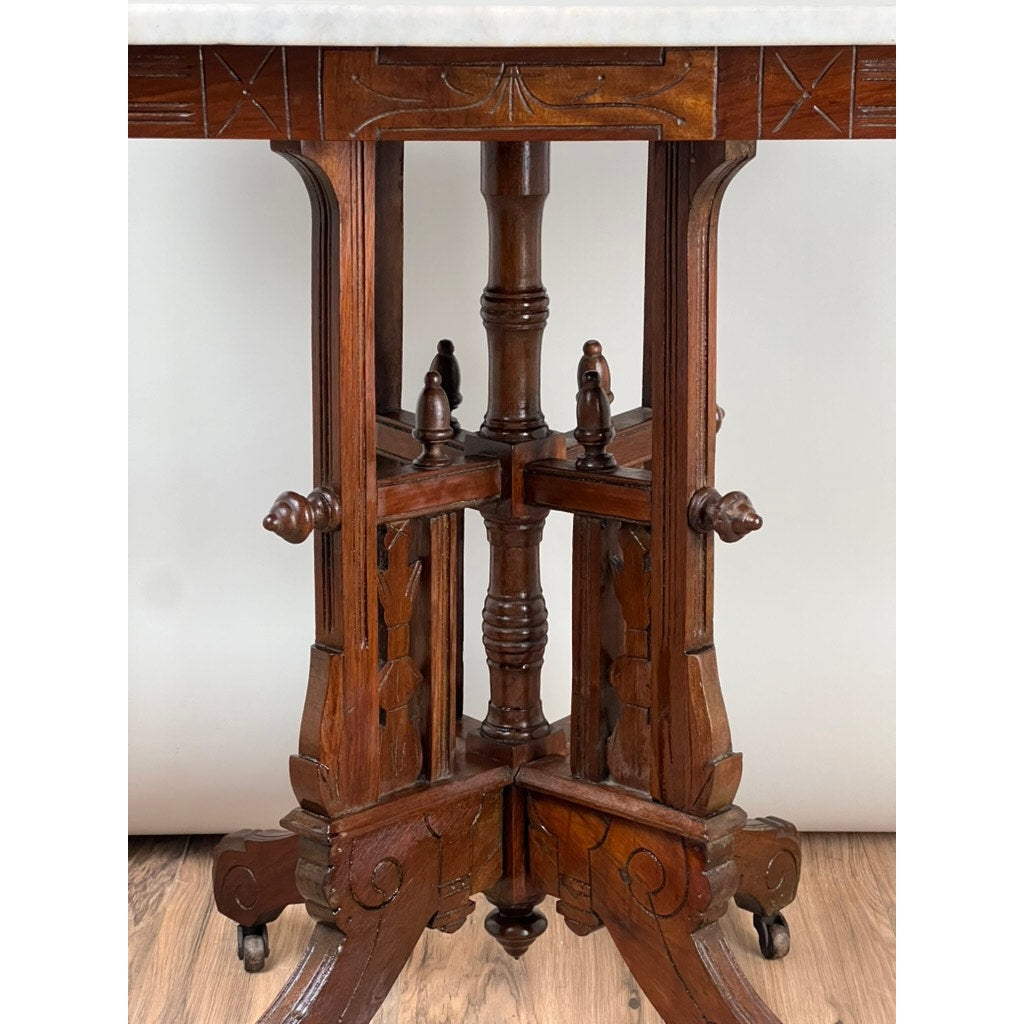 Antique Walnut Eastlake Victorian Tetrapod Marble Top Table c. 1880