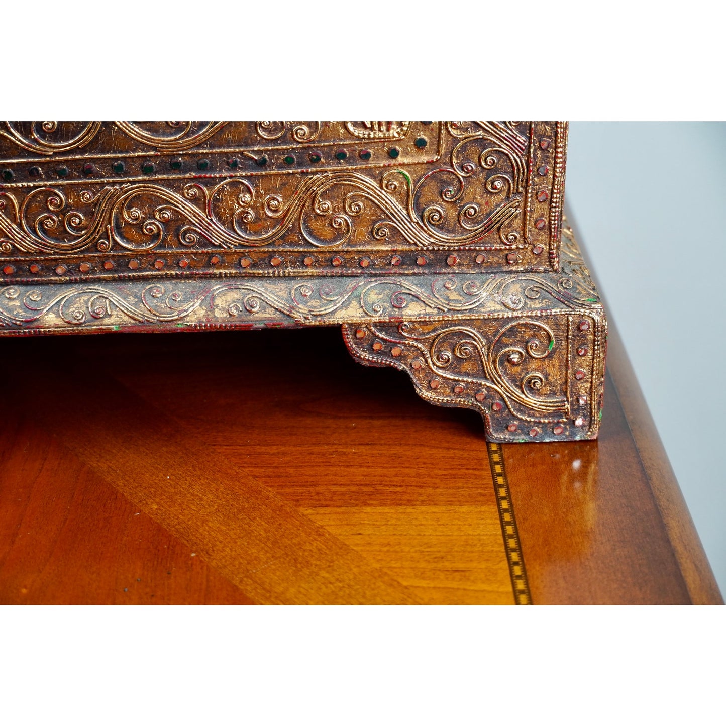 Vintage Burmese Gilt Wood Bejeweled Temple Box