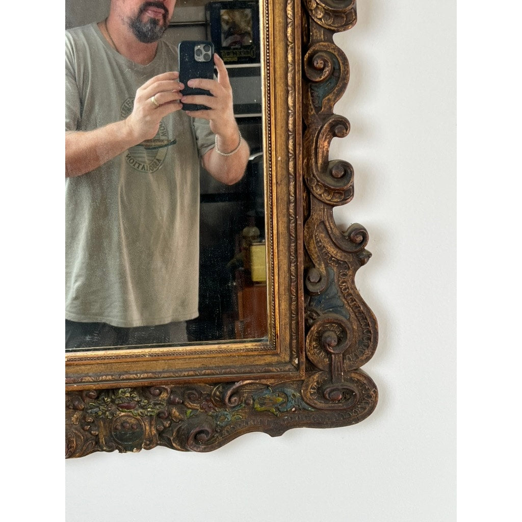 Antique Italian Regency Style Wall Mirror with Cherub Crest