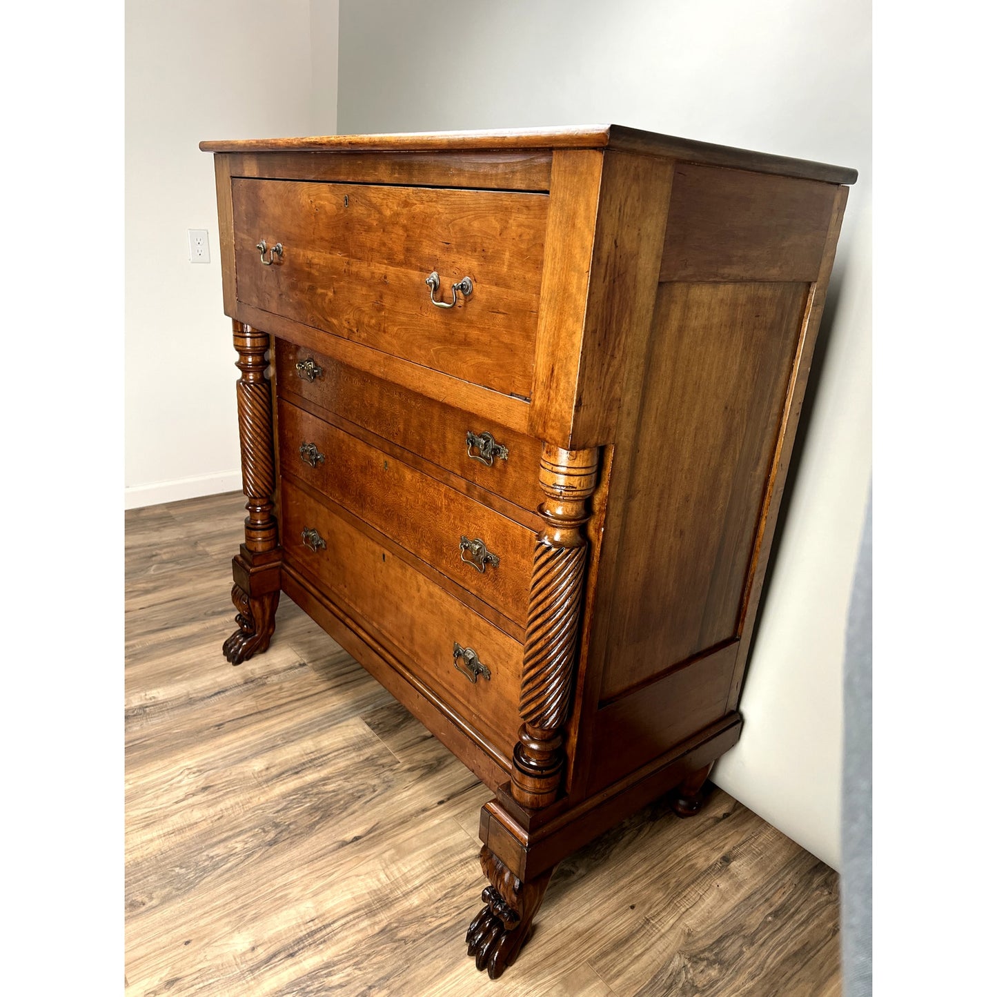 Antique Cherry Late Federal Paw Foot Four Drawer Chest c. 1840