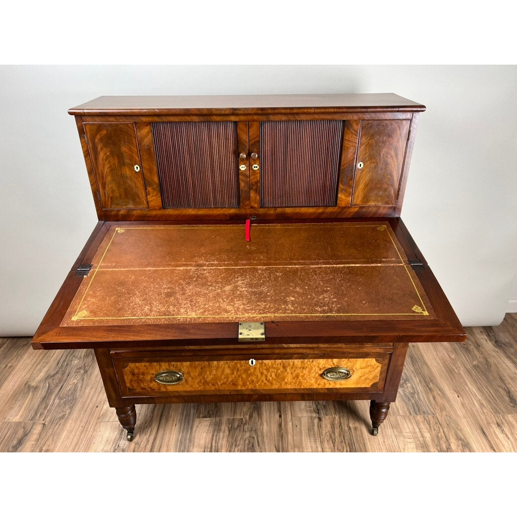 Antique Federal Period Tambour Secretary in Mahogany and Birdseye Maple c. 1800