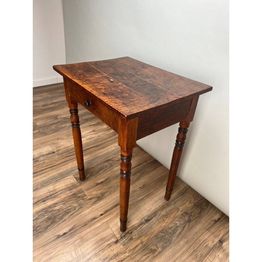 Antique Sheraton One Drawer Tiger Maple Stand c. Mid 19th C.
