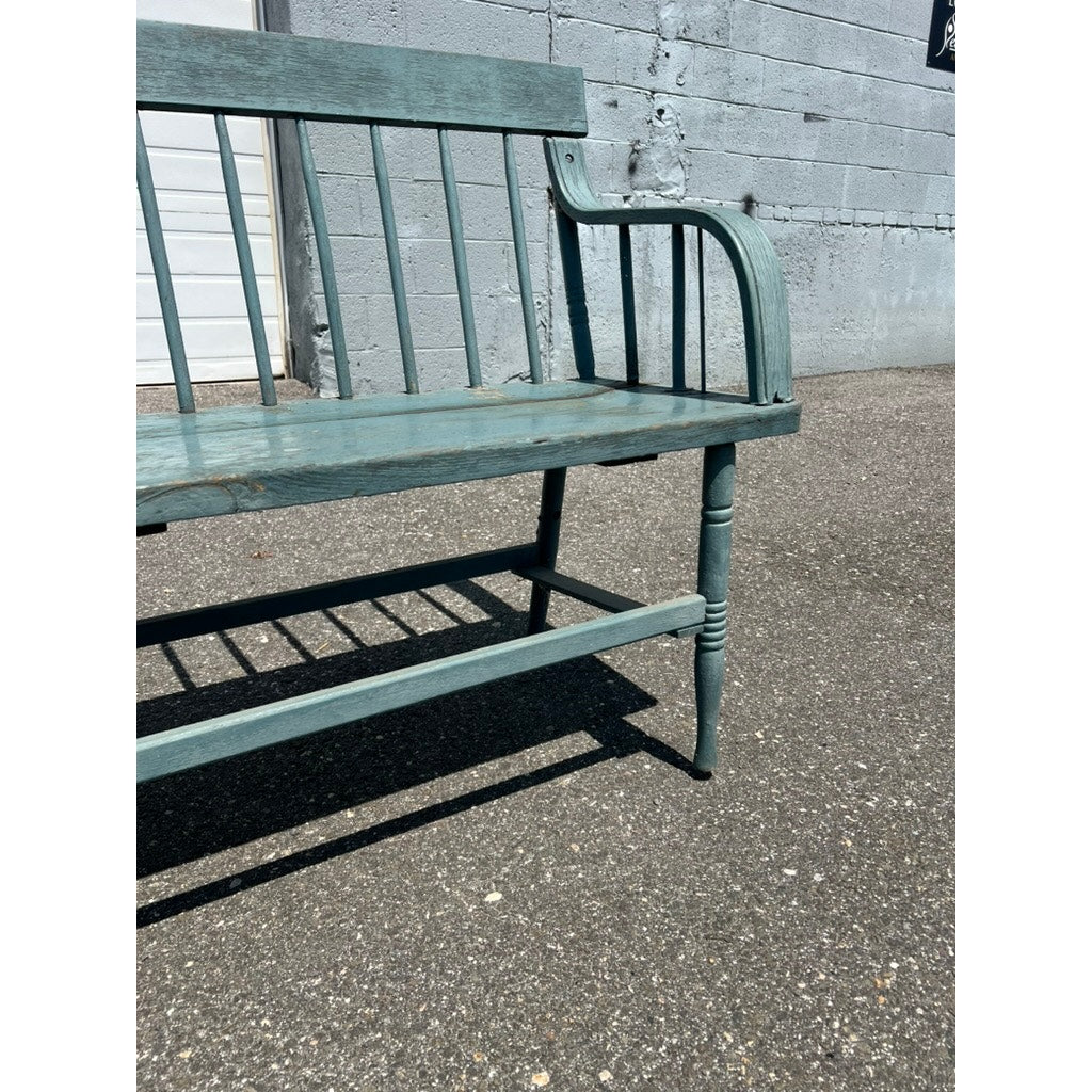 Antique 10’ Deacon’s Bench in Older Slate Blue Paint c. Mid 19th Century