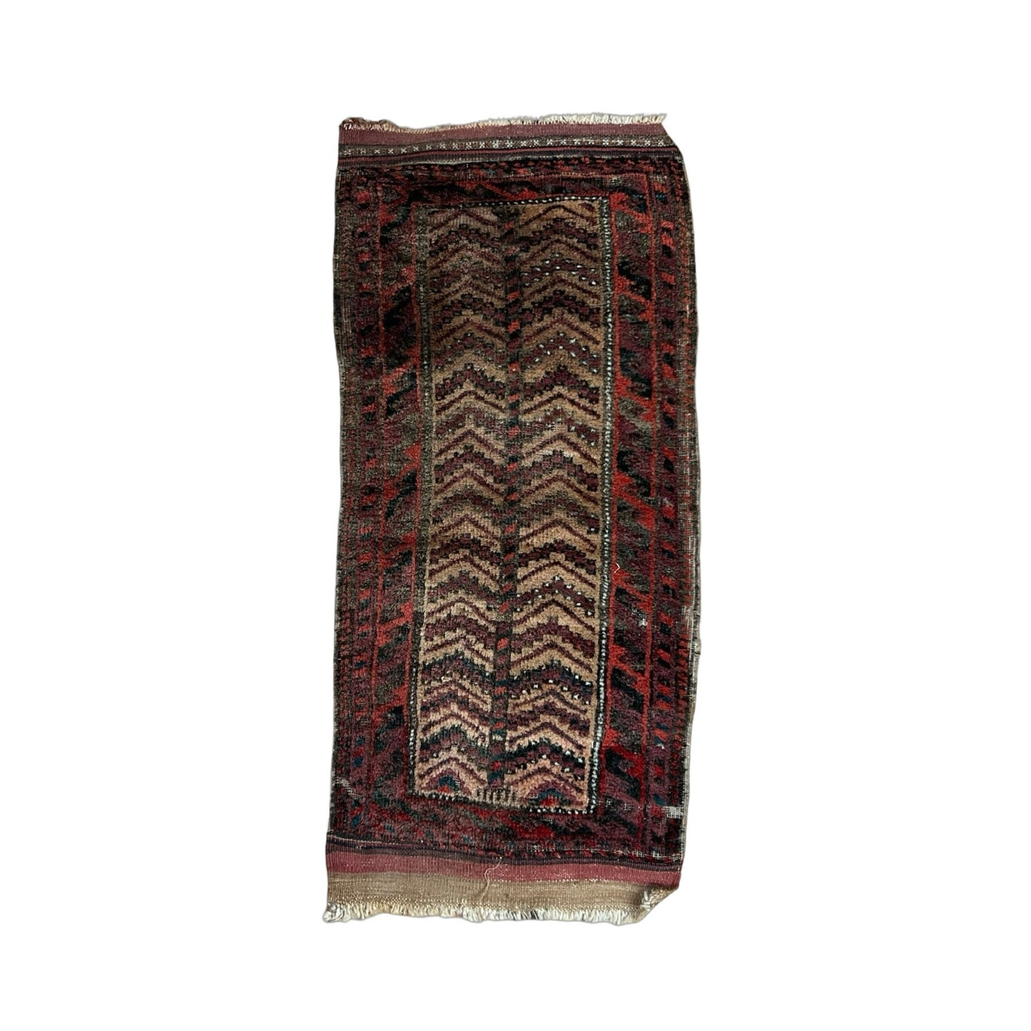 Antique Baluch Tribal Rug Mat with Chevron Field, Southeast Persia or Western Afghanistan, c. Late 19th Century – 1’5 x 3’3