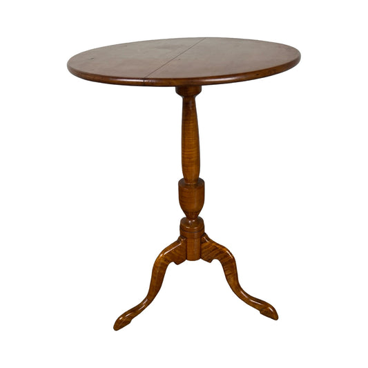 Antique Tiger Maple Queen Anne Style Candle Stand c. Mid 19th Century