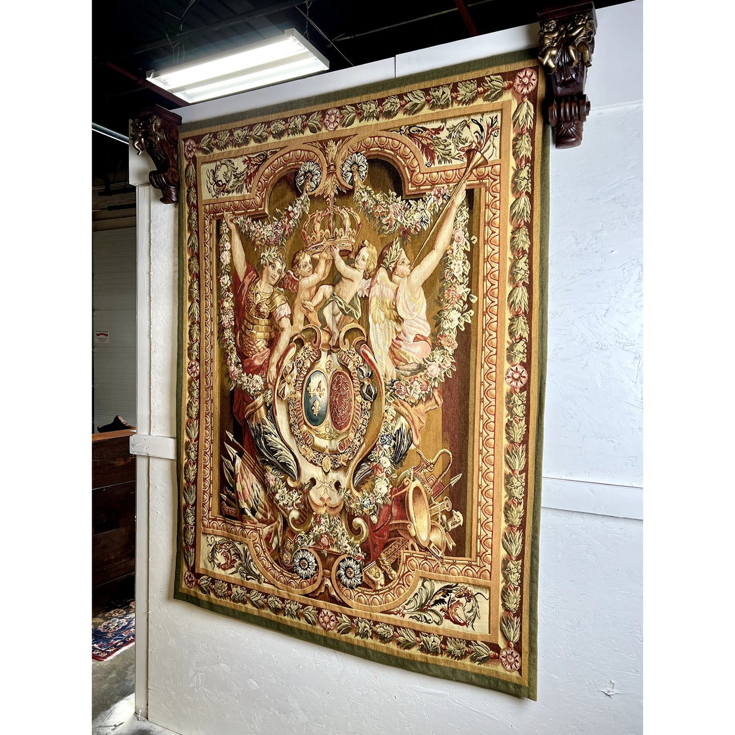 Vintage Fine Reproduction of Louis XIV Aubusson Tapestry “Portiere des Renommees”, Gobelins workshop of Jean Le Souet after Charles le Brun