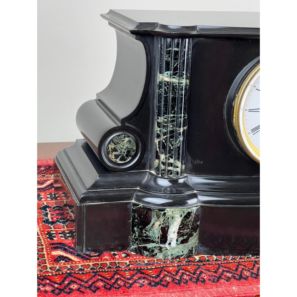 Antique Tiffany & Co. Carved Slate and Marble Mantle Clock Time and Strike c. Early 1900s