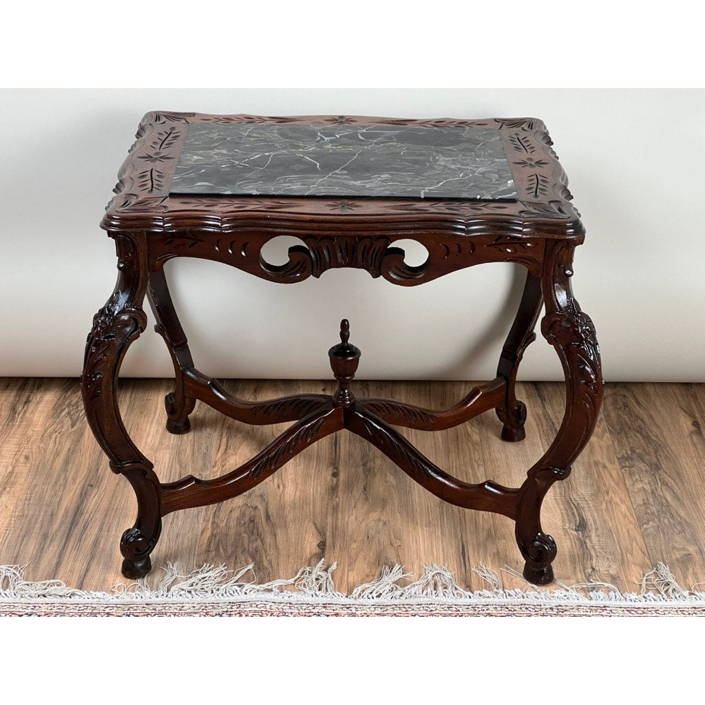 Antique French Louis XV Black Marble Top Stand with X Stretcher c. late 19th C.