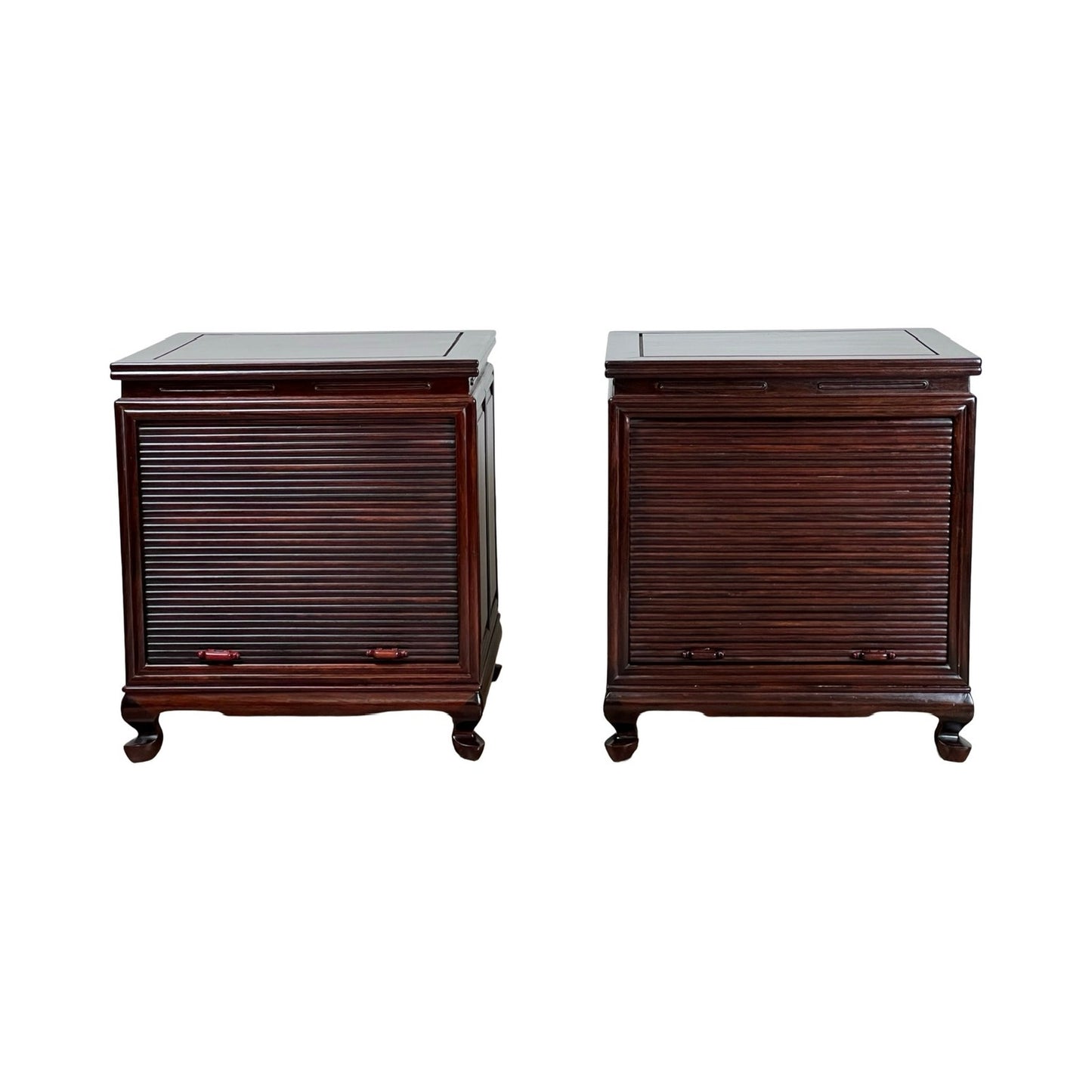 Vintage Pair Solid Rosewood Chinese Tambour Four Drawer End Tables