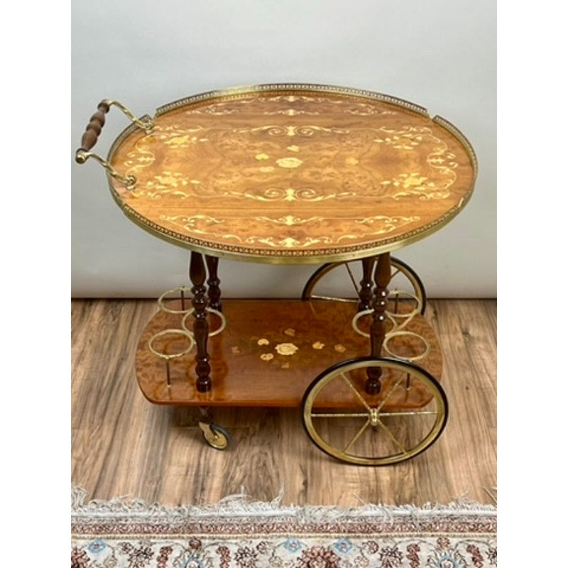 Vintage Fine Italian Burlwood Marquetry Tea Cart by Sorrento
