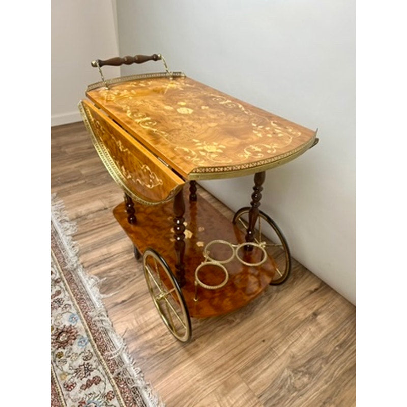 Vintage Fine Italian Burlwood Marquetry Tea Cart by Sorrento