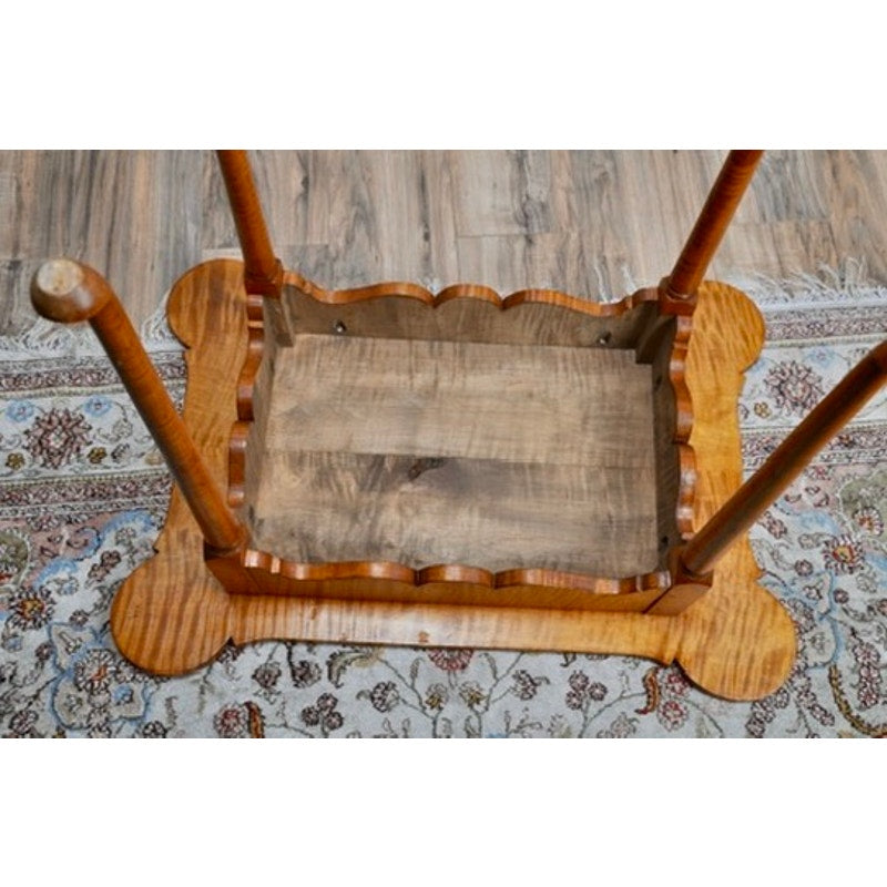 Vintage Queen Anne Style Tiger Maple Cookie Corner Tea Table