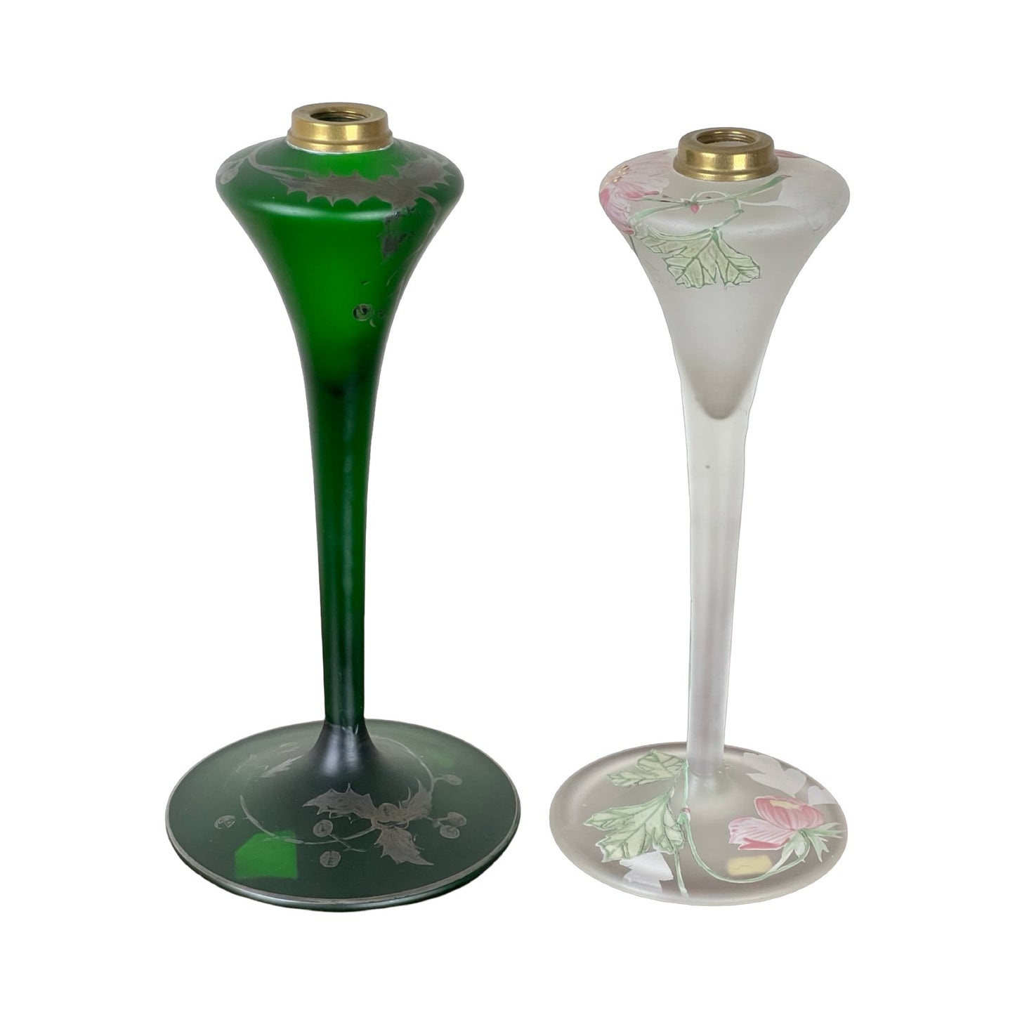 Pair Antique Art Nouveau Fluted Oil Lamps c. 1920