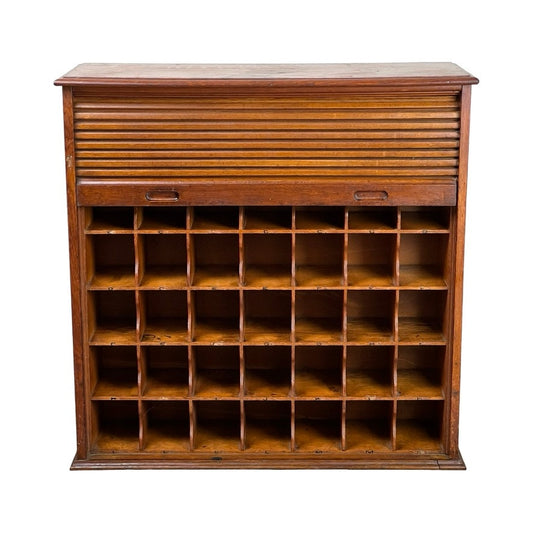 Antique Tiger Oak Roll Top Pigeon Hole Cabinet c. 1920