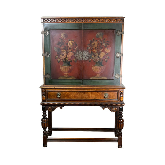 Antique Elizabethan Walnut China Cabinet by Berkey & Gay c. 1920