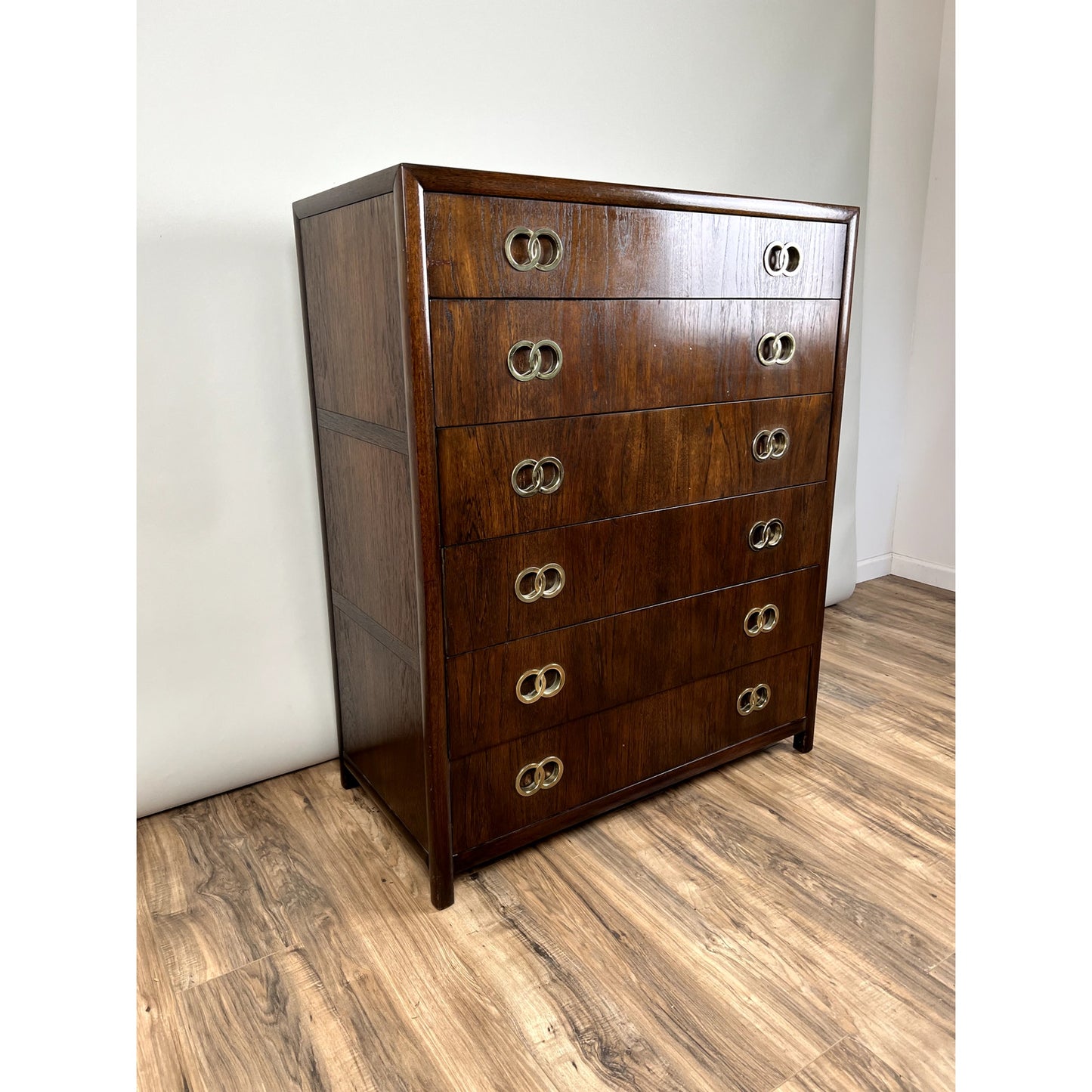 Vintage Mid-Century Modern Michael Taylor For Baker Furniture Walnut Six Drawer Chest