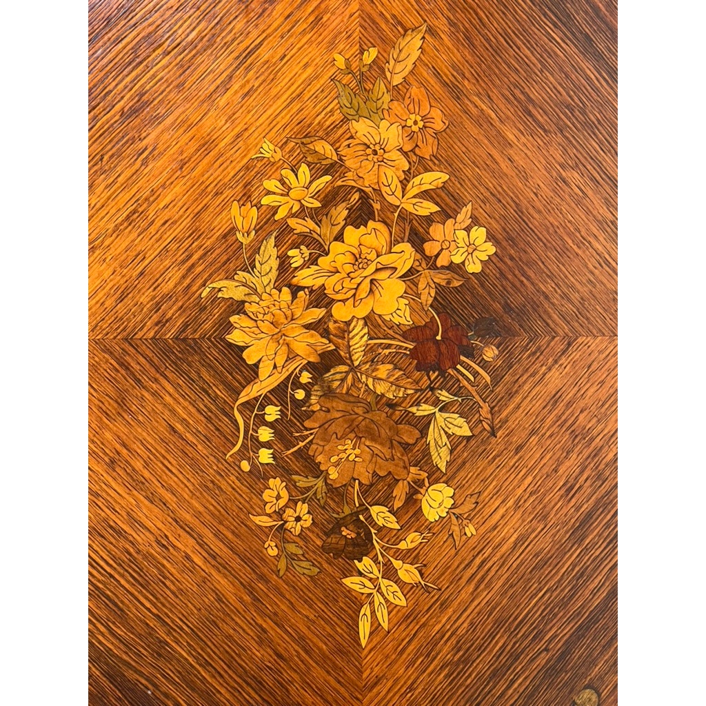 Antique rosewood marquetry coffee table, c.19th century, Louis XVI style, in nice antique condition.