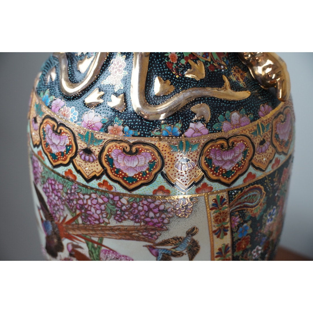 Antique Japanese Satsuma Style 24” Porcelain Vase c. Early 20th Century